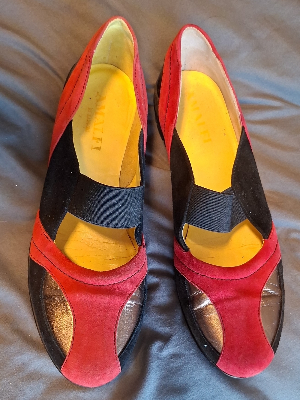 Amalfi Red and Black Suede Elastic Strap Flats